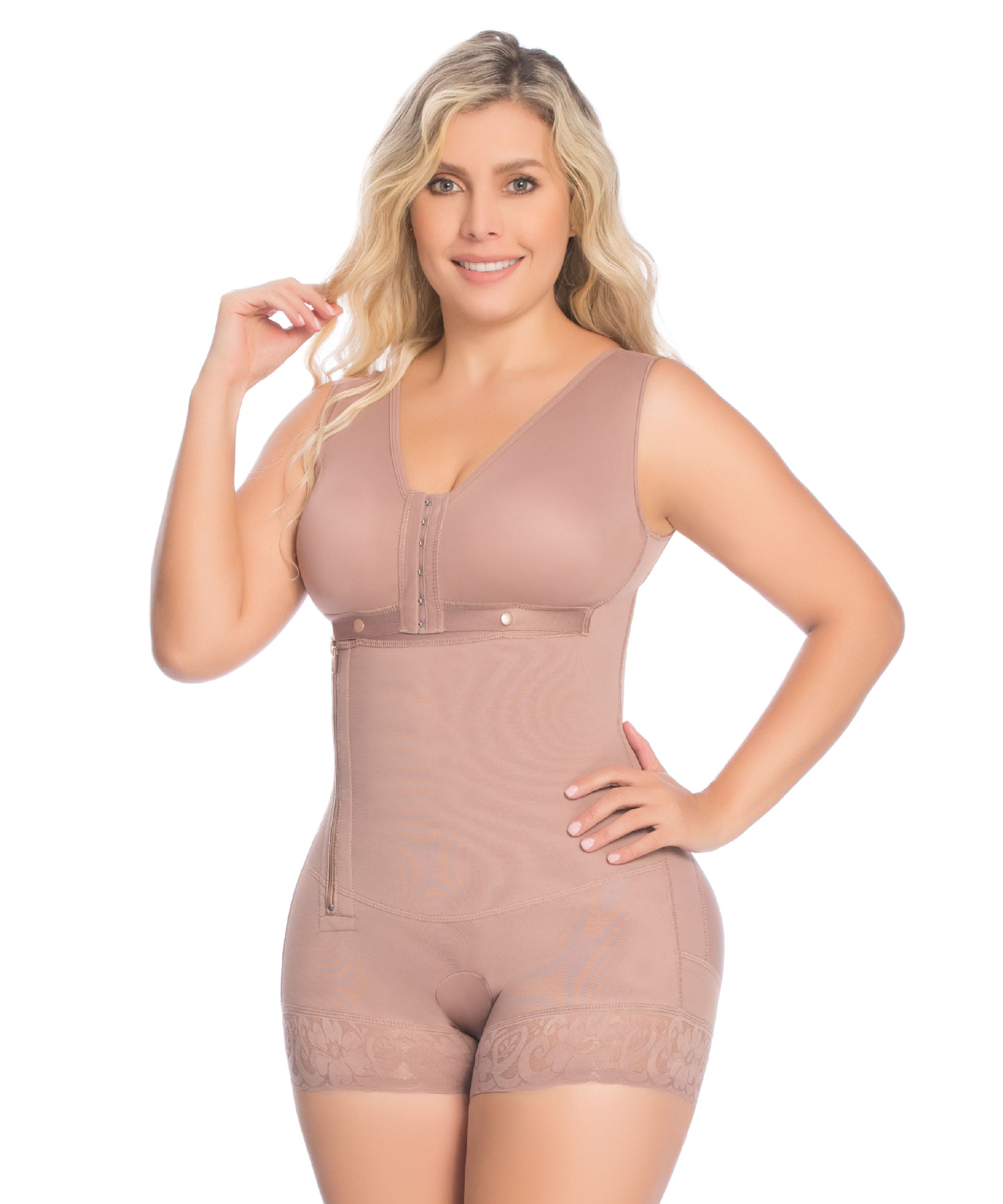 Contoured Body Girdle with Zipper for Enhanced Breast, Abdomen, and Hip  Support